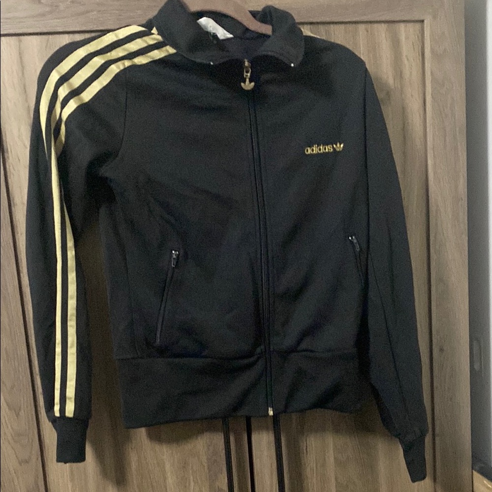 Adidas kids sz 12 Black and Gold Track Jacket